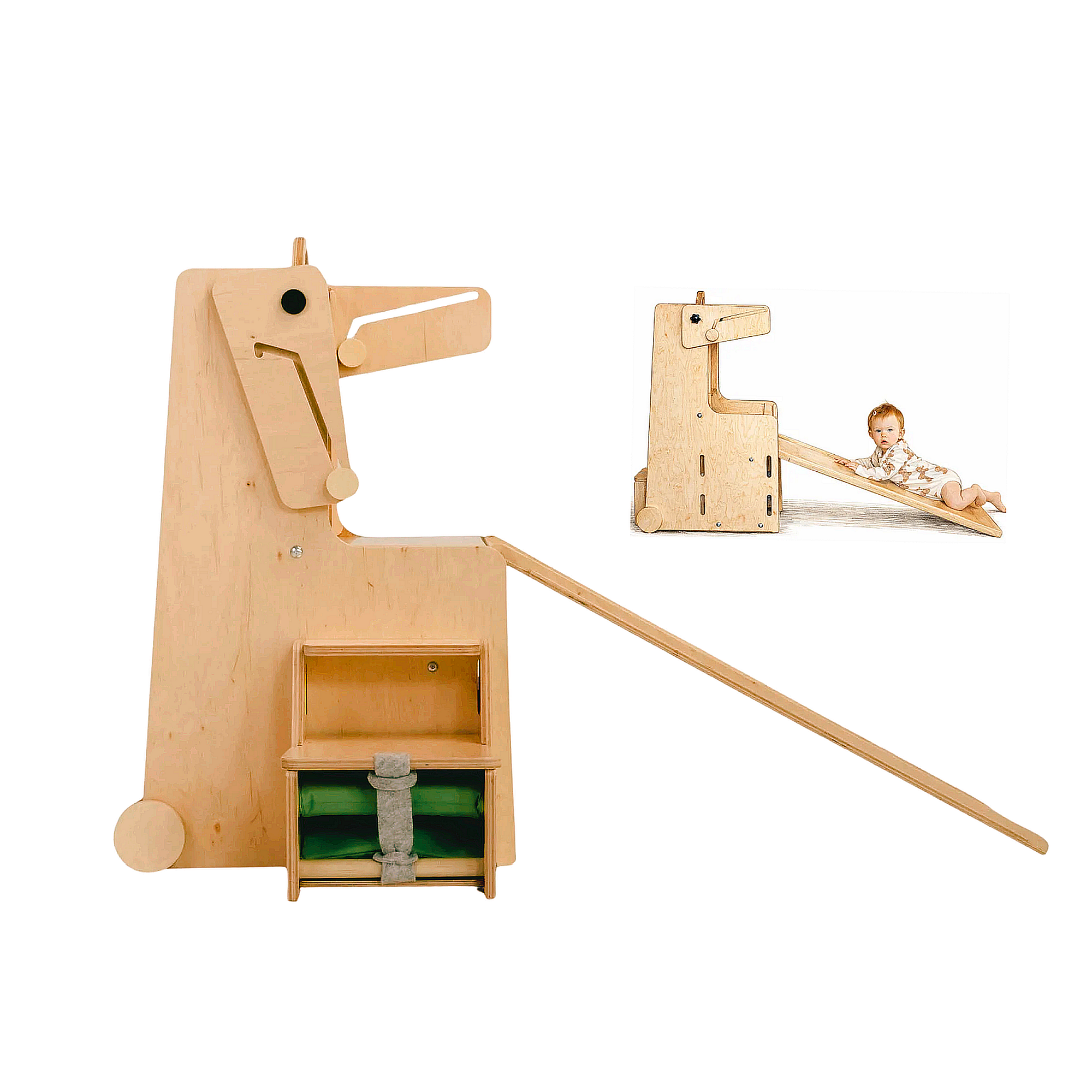 Stația de Joacă - turn, tobogan, tablă de scris, mini birou, rolă de hartie, scaun inalt, premergător