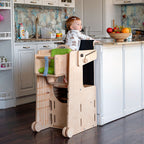 Stația de Joacă - turn, tobogan, tablă de scris, mini birou, rolă de hartie, scaun inalt, premergător