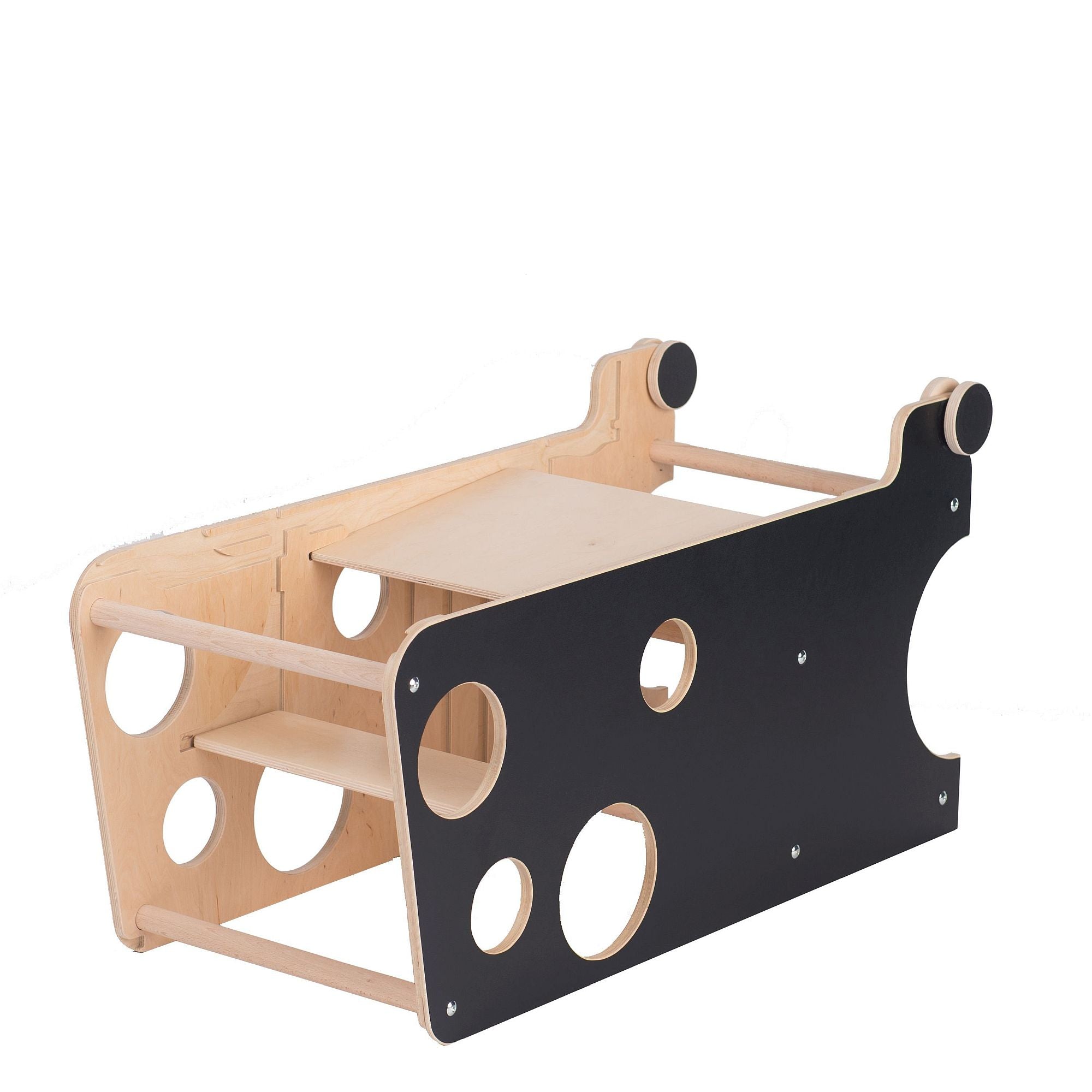 Turnul Leea, culoare NEGRU cu Tobogan, Birou și Tablă de scris (LICHIDARE DE STOC)