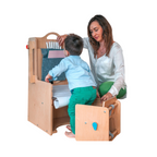 Stația de Joacă - turn, tobogan, tablă de scris, mini birou, rolă de hartie, scaun inalt, premergător